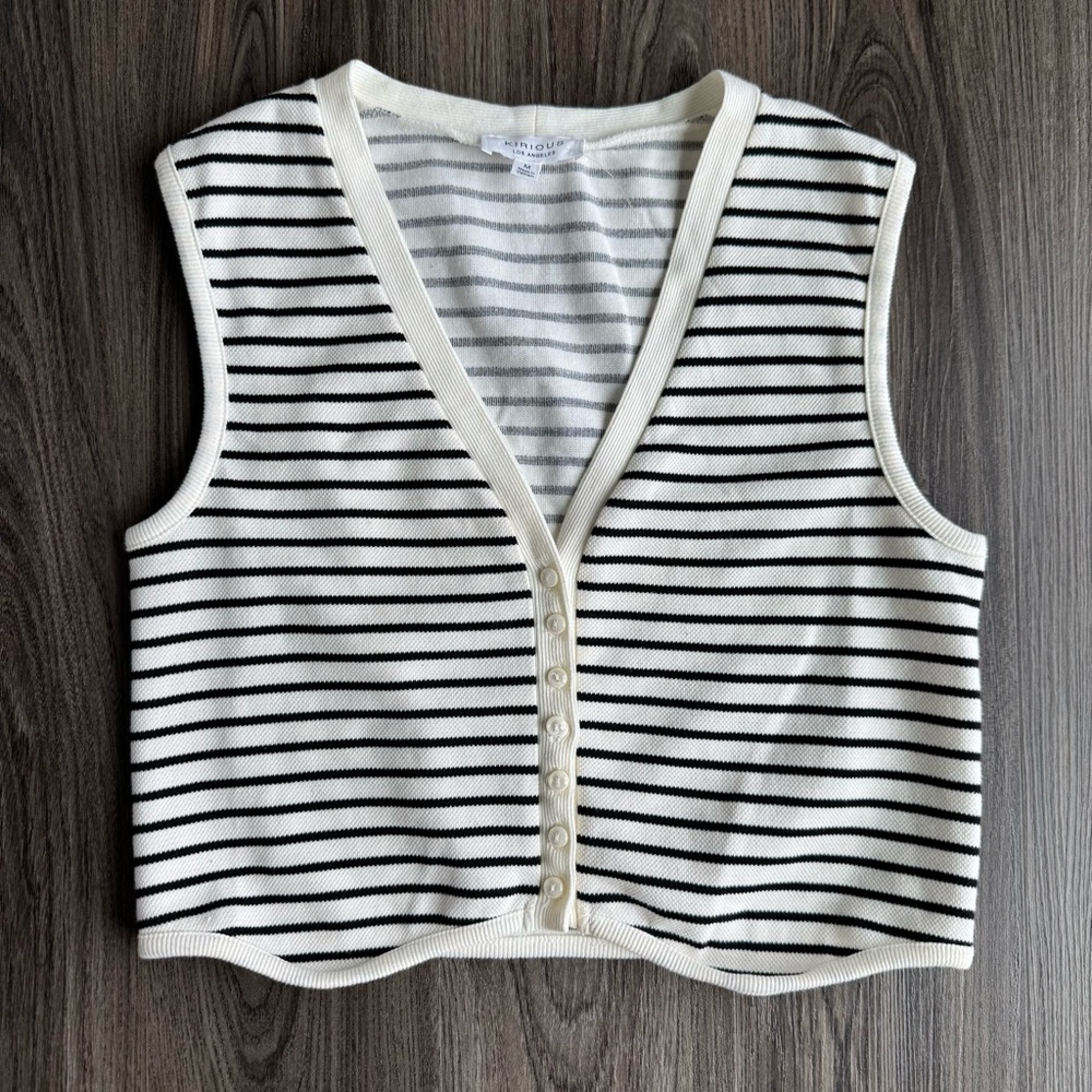 Kirious by Los Angeles Striped Knit Vest Button Front Sleeveless Top Size M